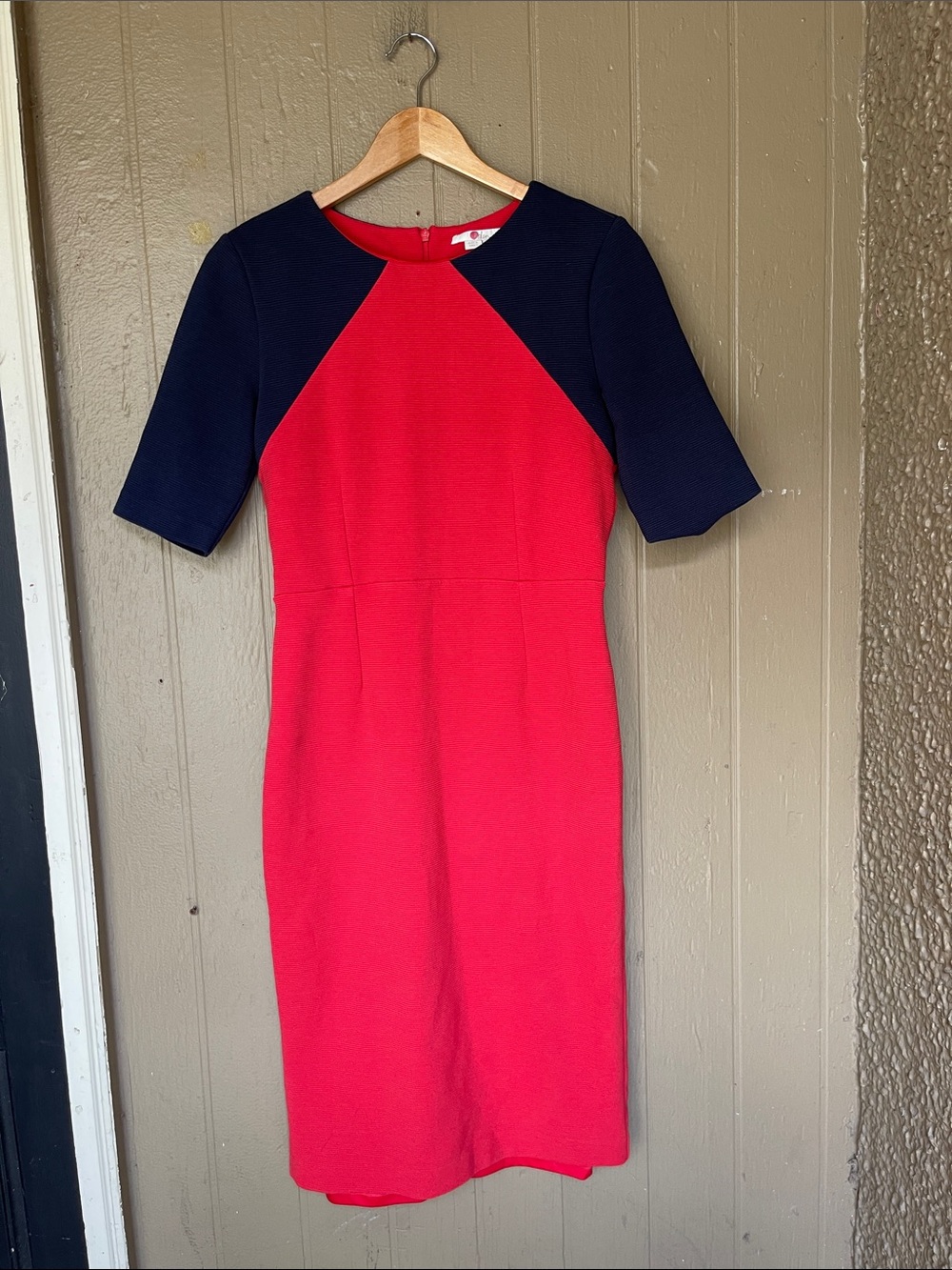 Biden Poppy Ottoman Two-Tones Red and Navy Sheath Dress Size 6